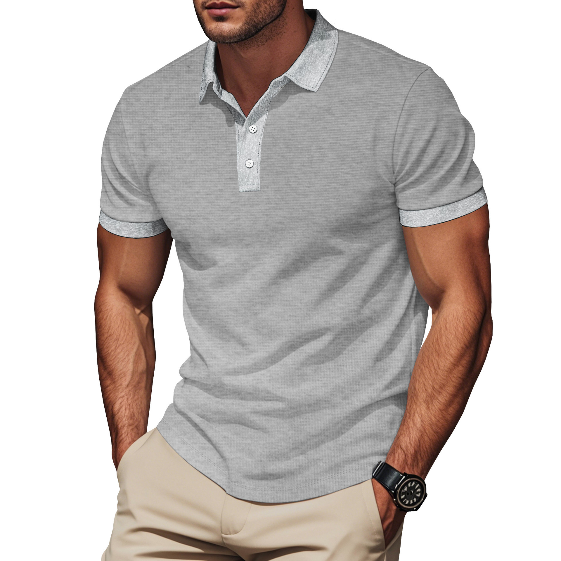 Men's Solid Color Polo Shirt Contrast Collar Short Sleeve NDF-00023