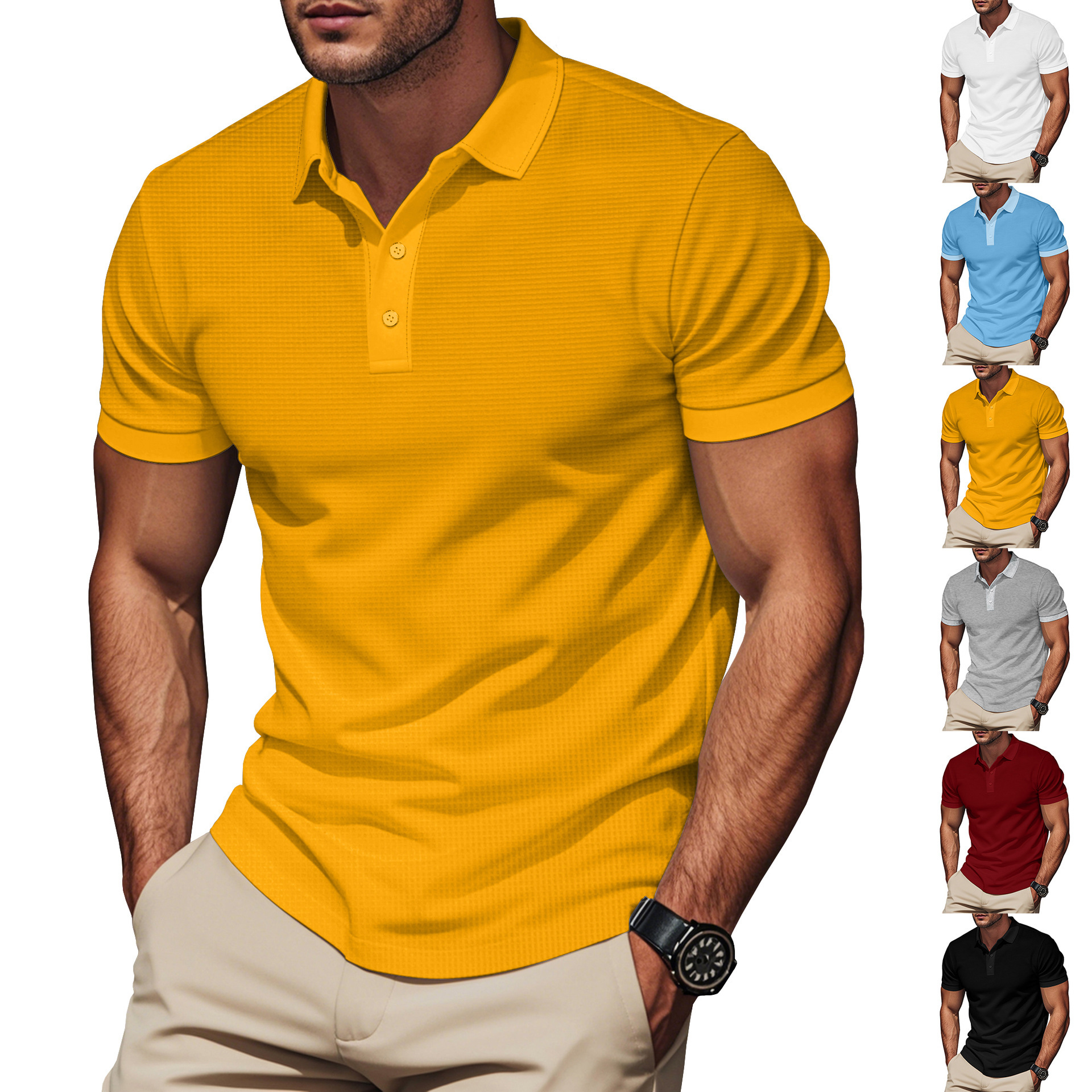 Men's Solid Color Polo Shirt Contrast Collar Short Sleeve NDF-00023