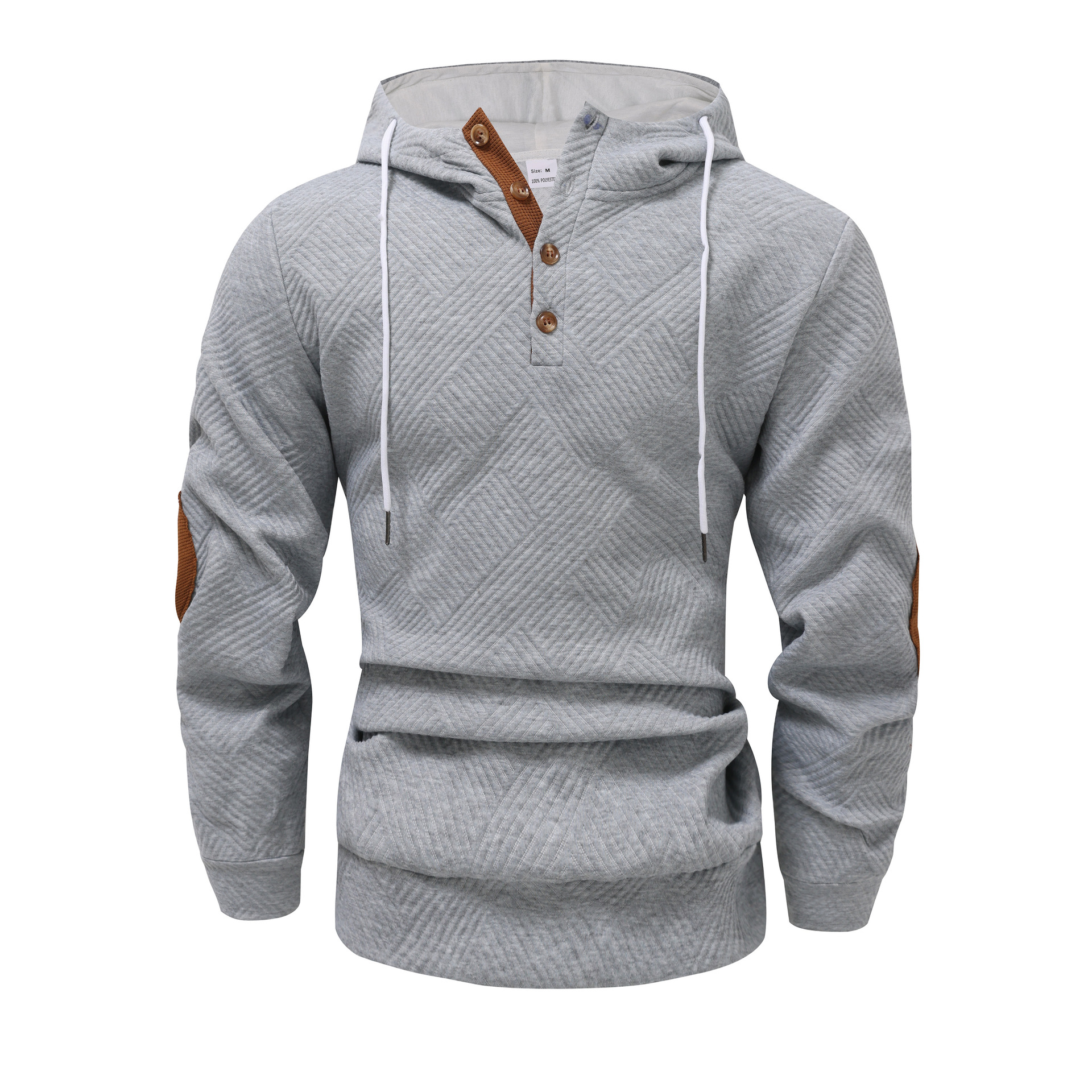 Men's Solid Color Jacquard Hoodie Casual Pullover Sweatshirt NDF-00022
