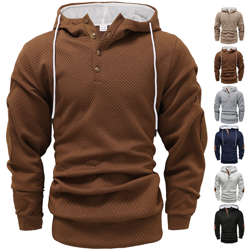 Men's Solid Color Jacquard Hoodie Casual Pullover Sweatshirt NDF-00022