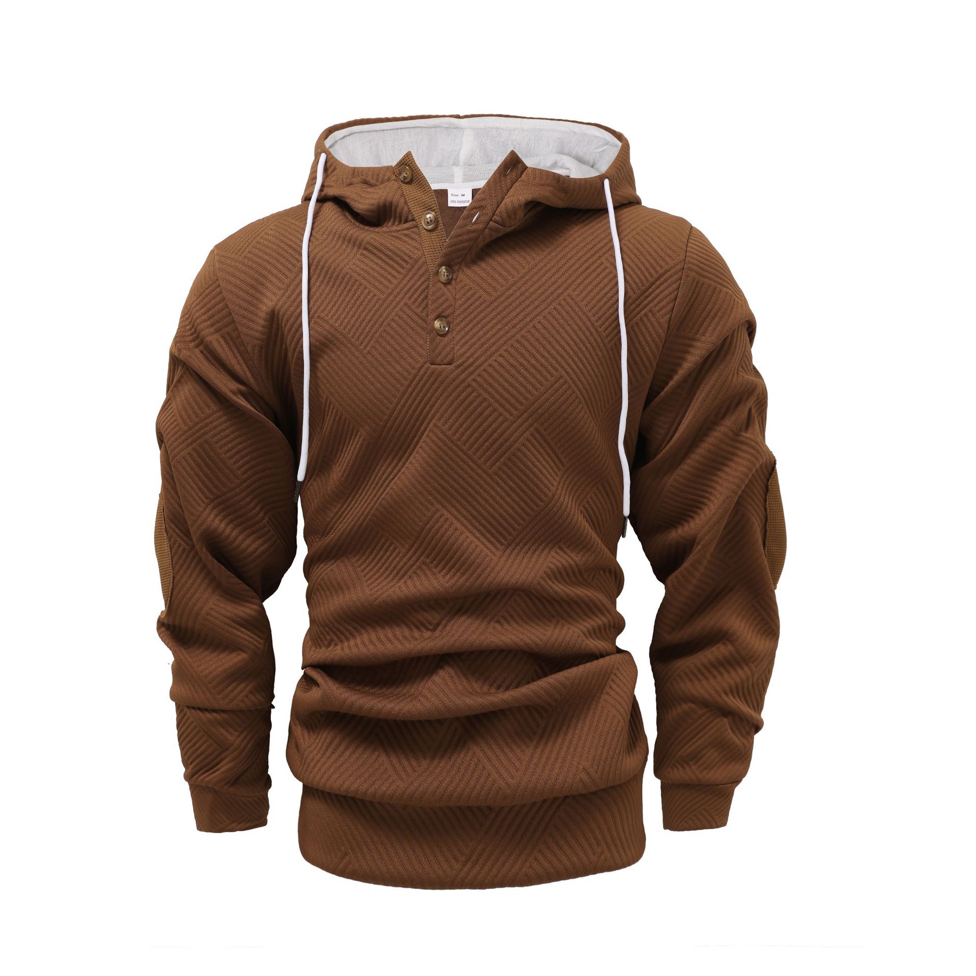 Men's Solid Color Jacquard Hoodie Casual Pullover Sweatshirt NDF-00022