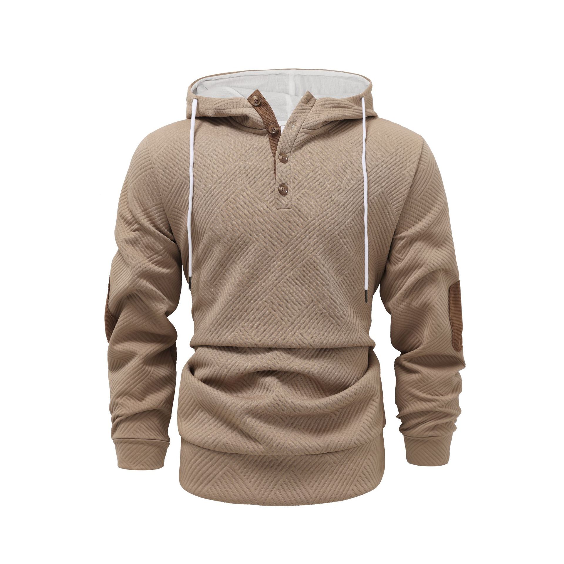 Men's Solid Color Jacquard Hoodie Casual Pullover Sweatshirt NDF-00022