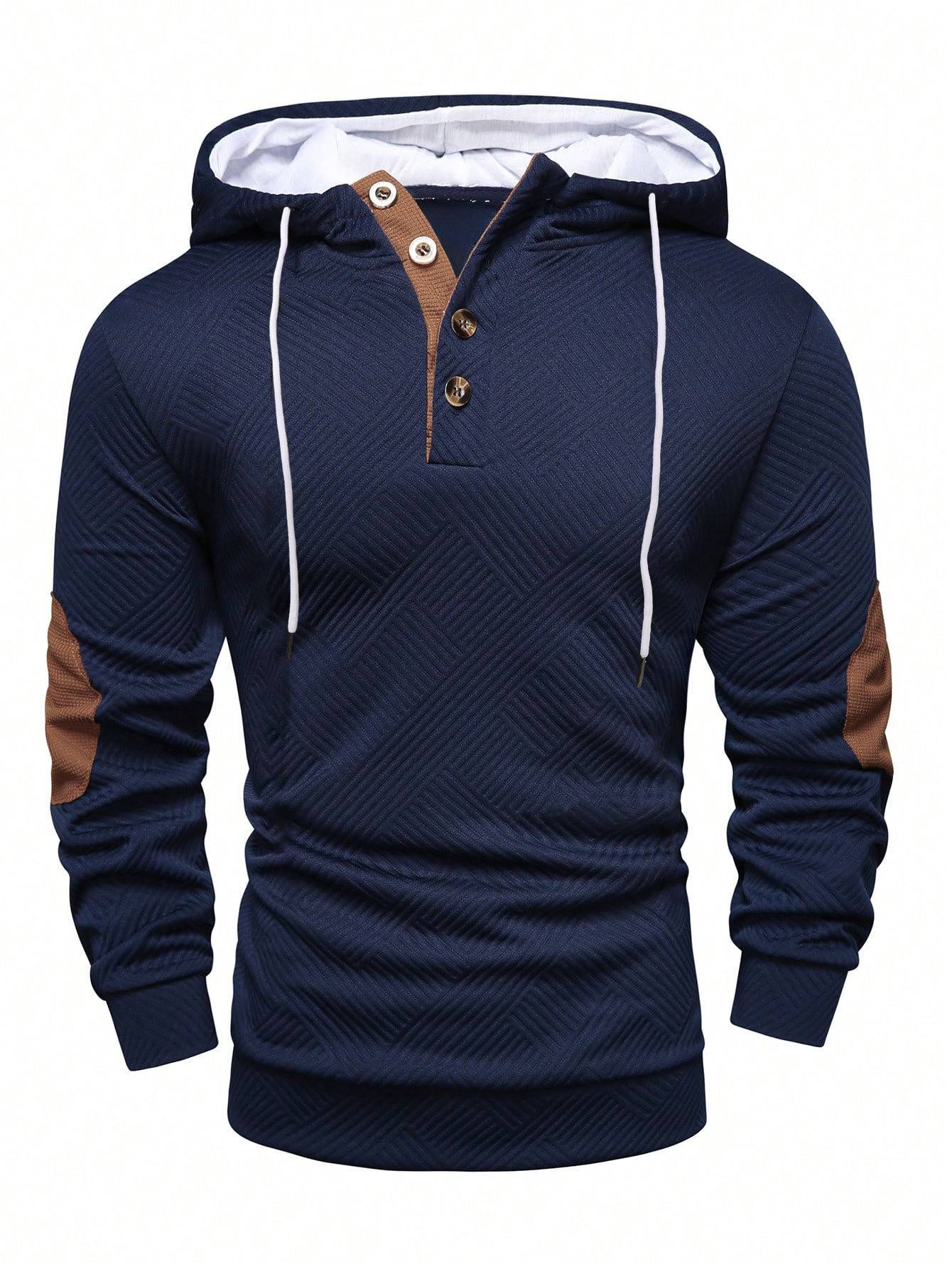 Men's Solid Color Jacquard Hoodie Casual Pullover Sweatshirt NDF-00022