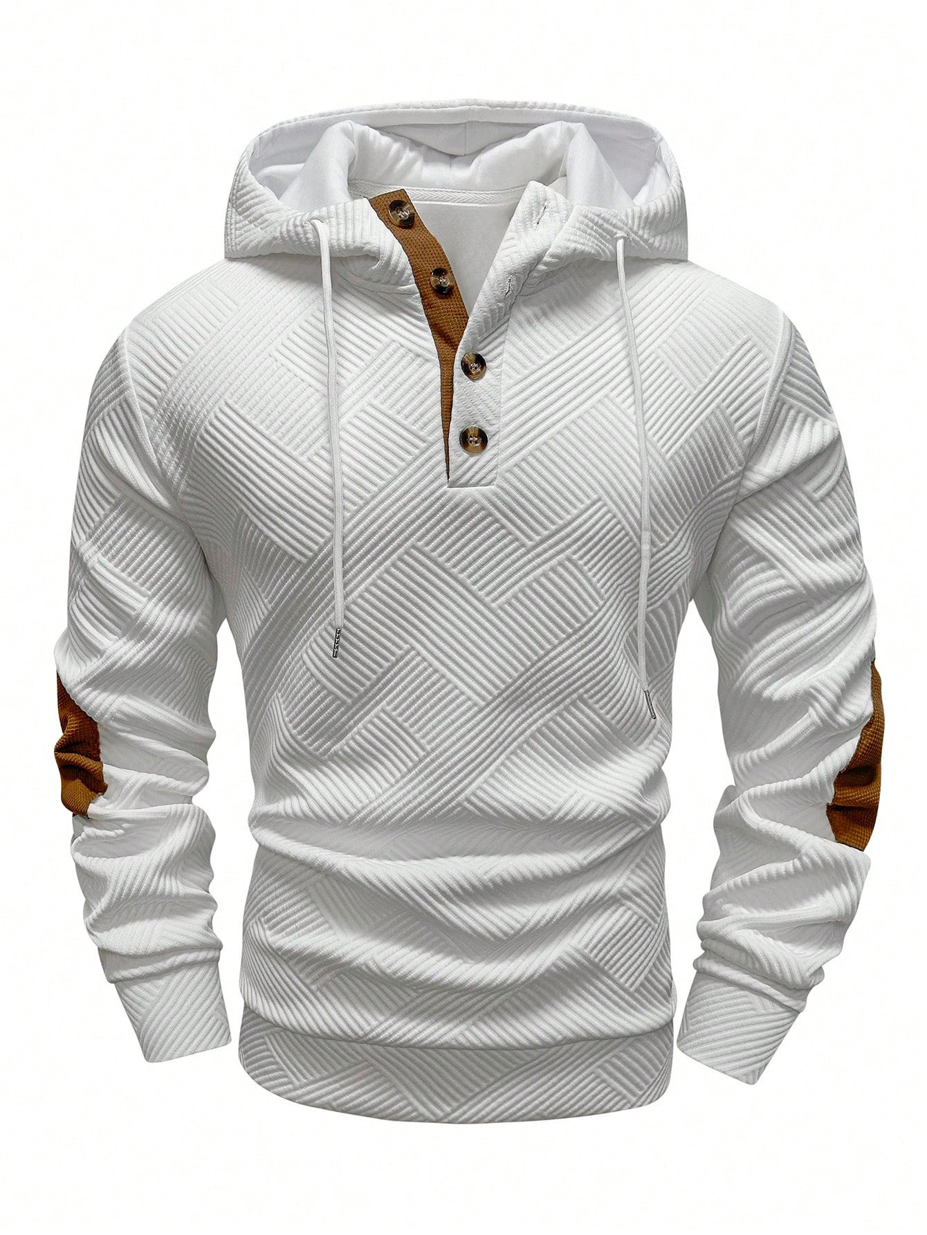 Men's Solid Color Jacquard Hoodie Casual Pullover Sweatshirt NDF-00022