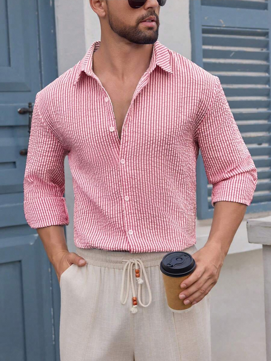 Men's Long Sleeve Plaid Shirt Breathable Cotton Casual Slim Fit Top NDF-00054