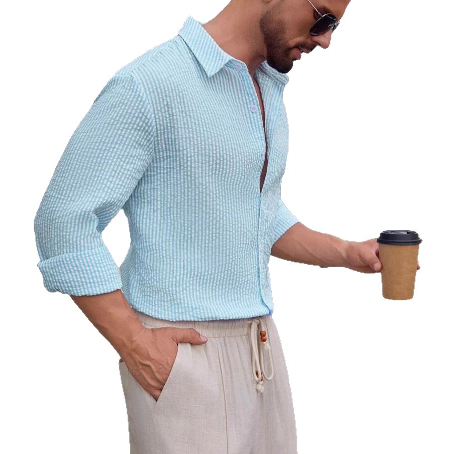 Men's Long Sleeve Plaid Shirt Breathable Cotton Casual Slim Fit Top NDF-00054