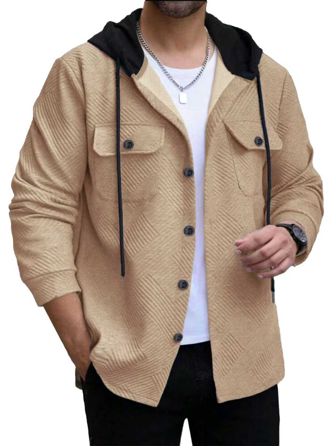Men's Color Block Hoodie Jacket Knit Pocket Button Down NDF-00018
