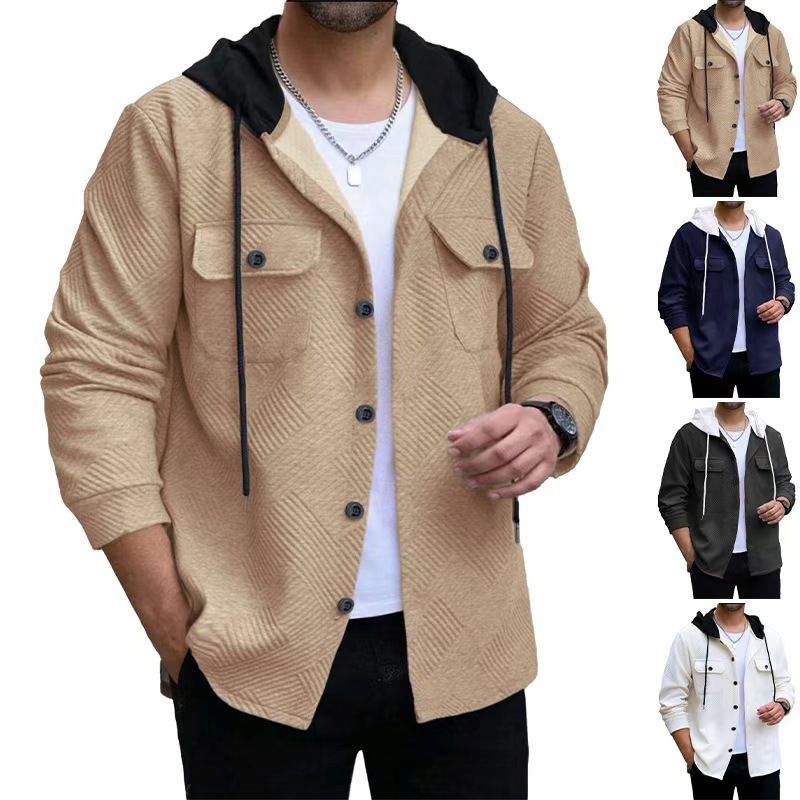 Men's Color Block Hoodie Jacket Knit Pocket Button Down NDF-00018