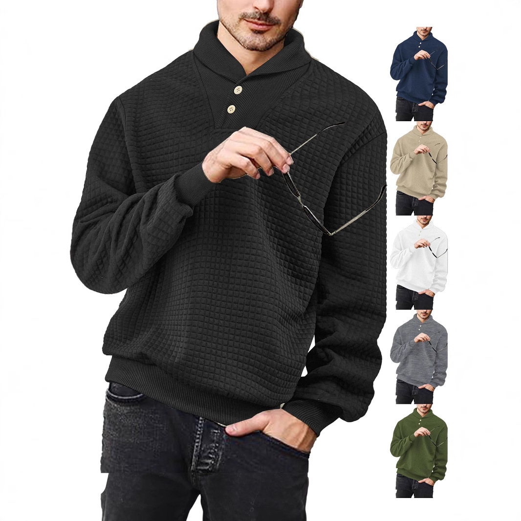 Men's Solid Color Jacquard Plaid Polo Sweatshirt NDF-00025
