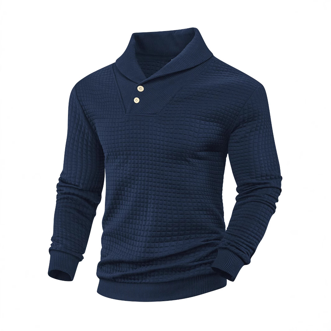 Men's Solid Color Jacquard Plaid Polo Sweatshirt NDF-00025
