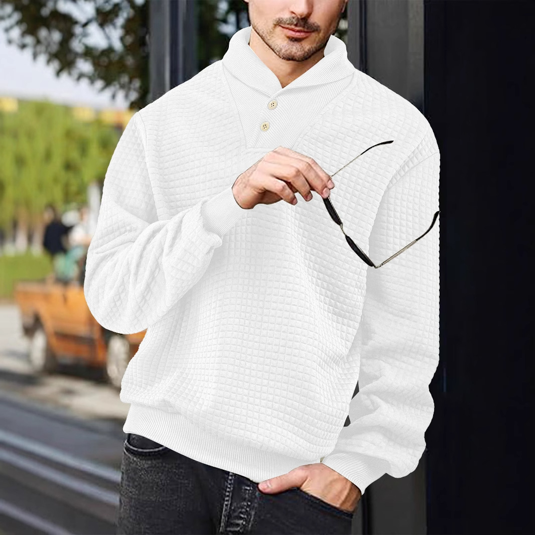 Men's Solid Color Jacquard Plaid Polo Sweatshirt NDF-00025