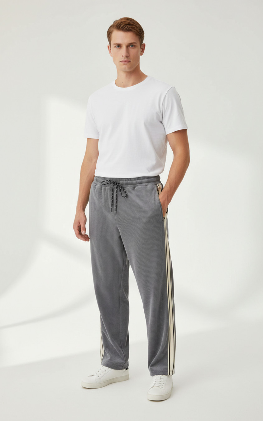 Corduroy Striped Lounge Pants - Relaxed Fit Athletic Trousers NDF-00024