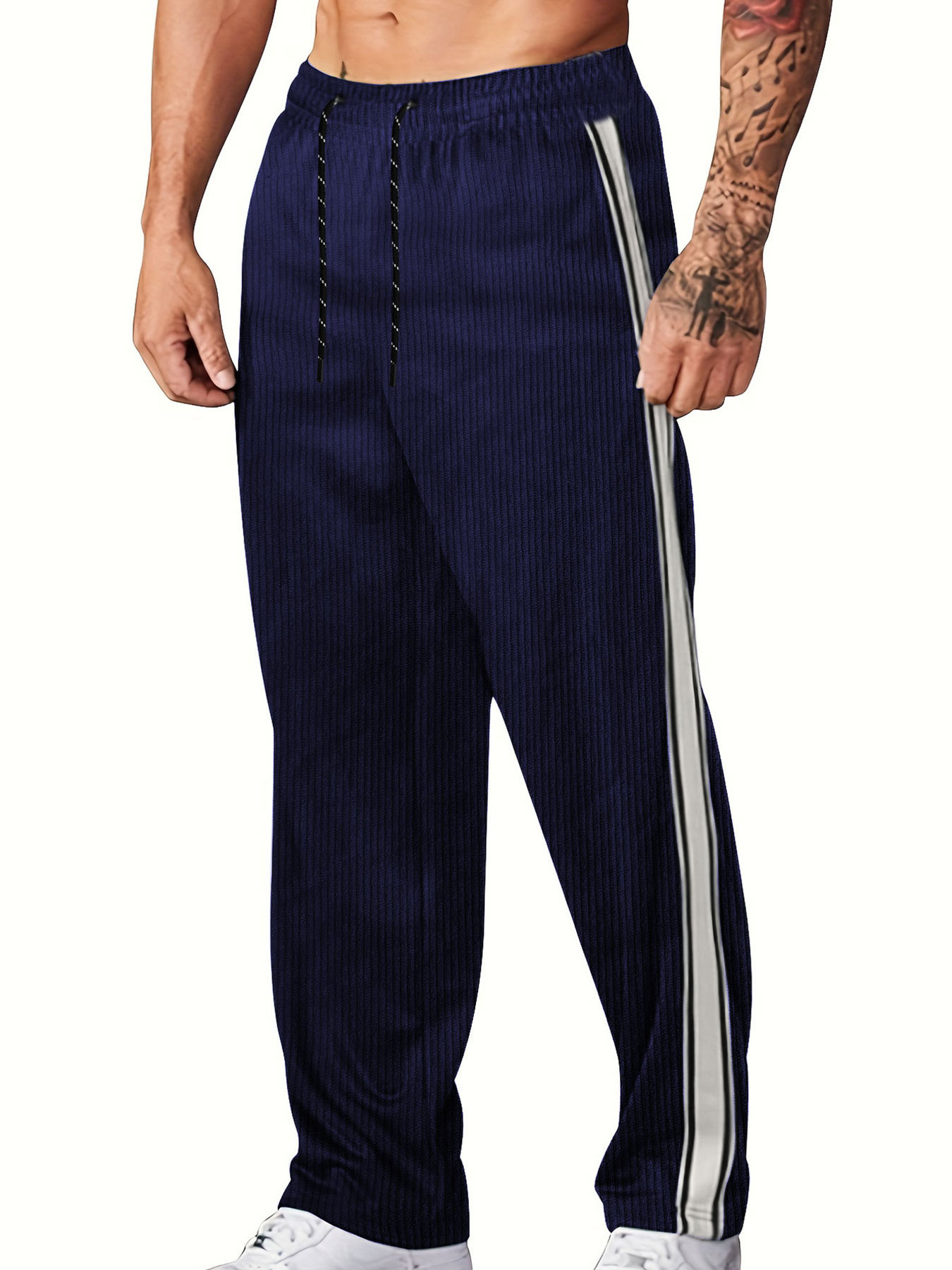 Corduroy Striped Lounge Pants - Relaxed Fit Athletic Trousers NDF-00024