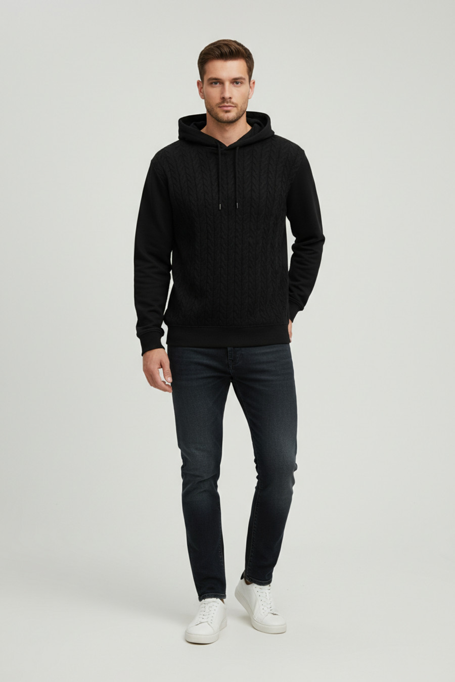 Men's Solid Color Pullover Hoodie Long Sleeve Casual Sweatshirt NDF-00026