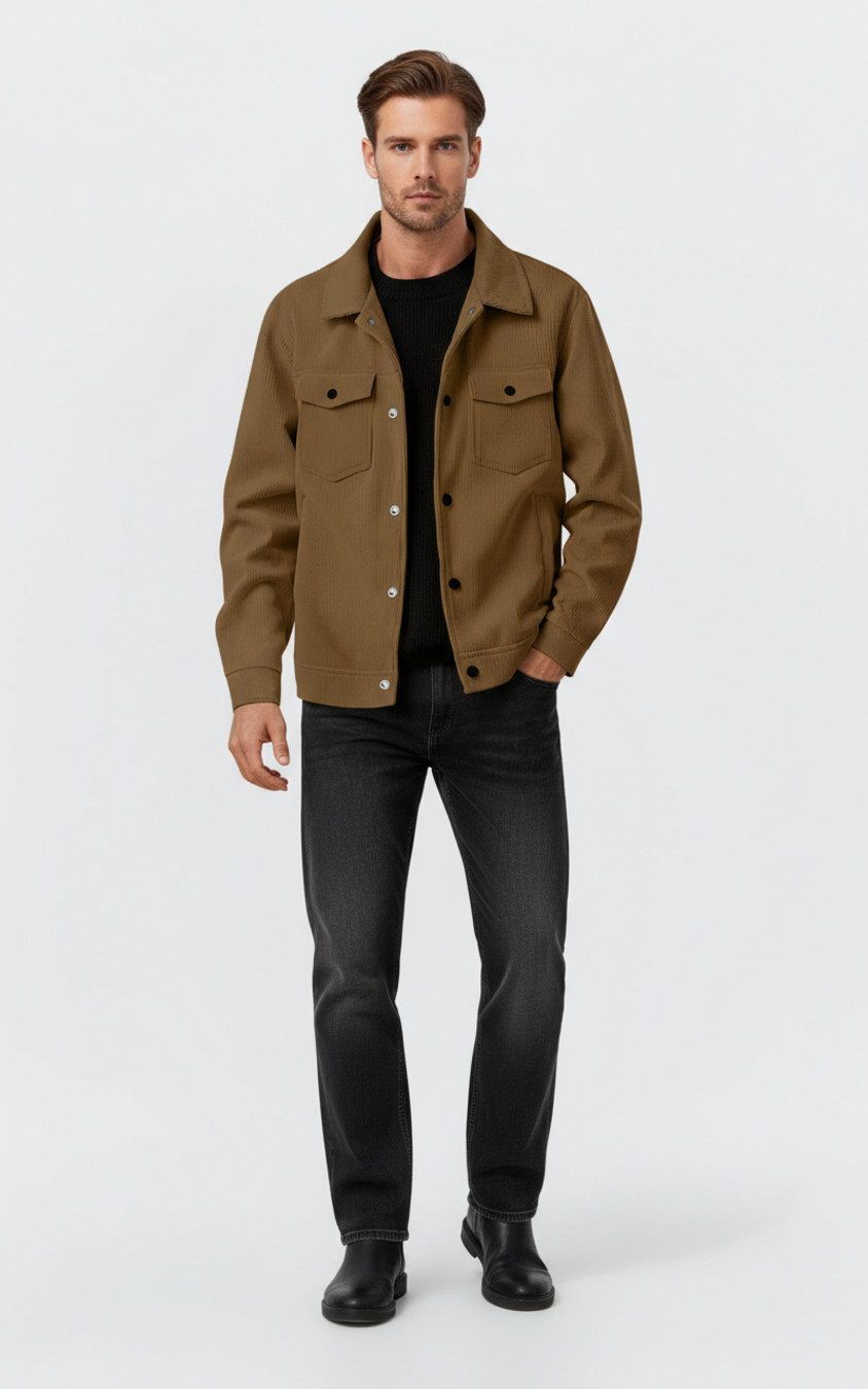 Corduroy Casual Jacket Men Long Sleeve Button Down Shirt with Pockets NDF-00056