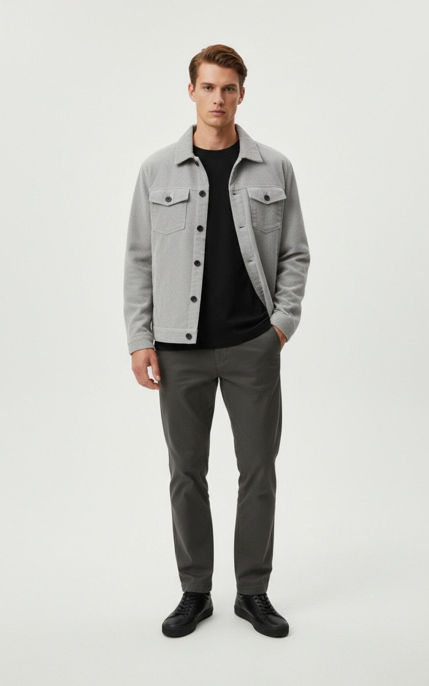 Corduroy Casual Jacket Men Long Sleeve Button Down Shirt with Pockets NDF-00056