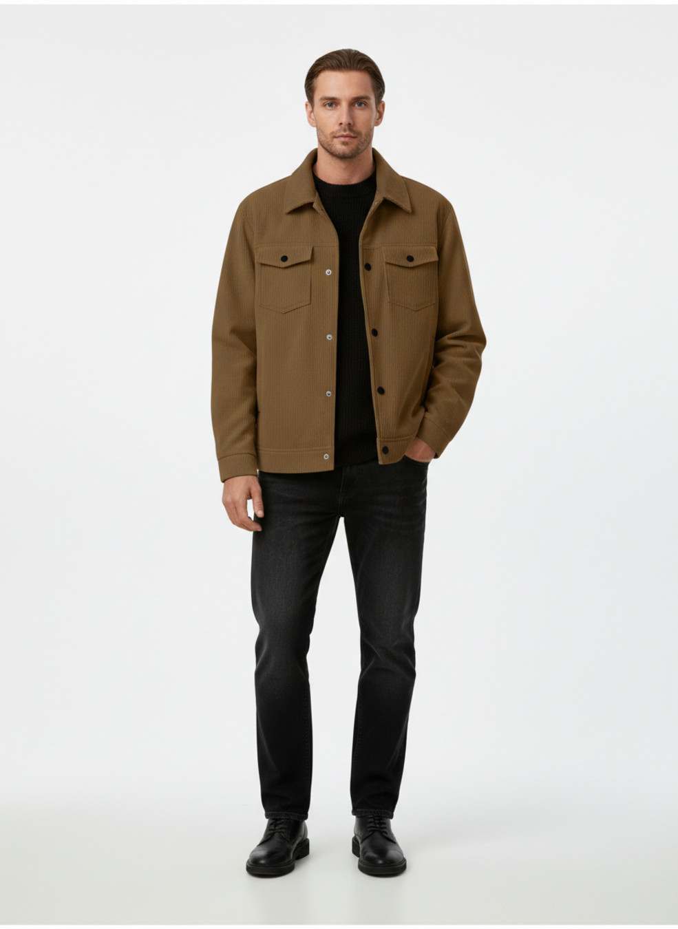 Corduroy Casual Jacket Men Long Sleeve Button Down Shirt with Pockets NDF-00056