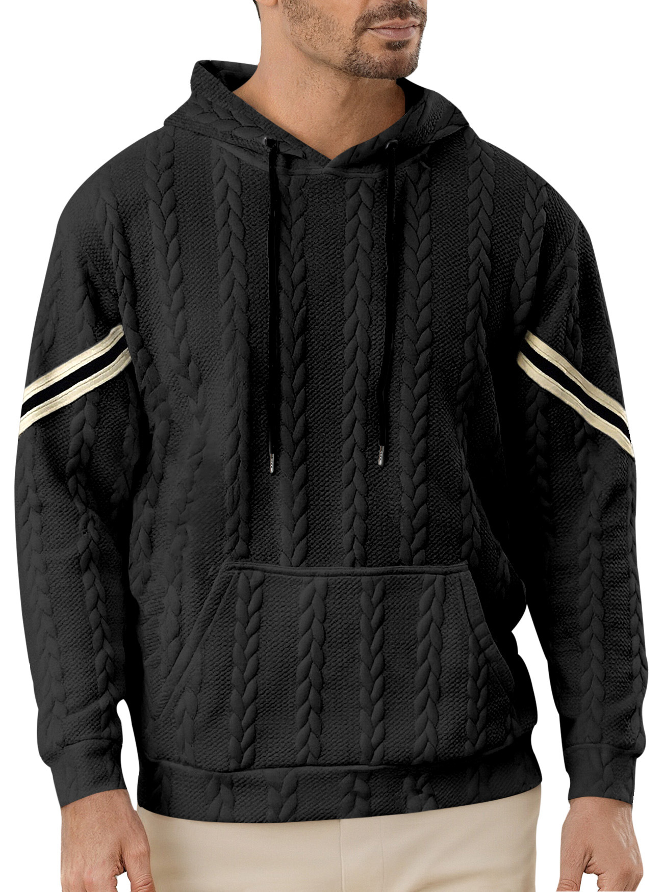 Men's Lightweight Hoodie Jacquard Pullover Sweatshirt Casual Athletic Commute NDF-00028