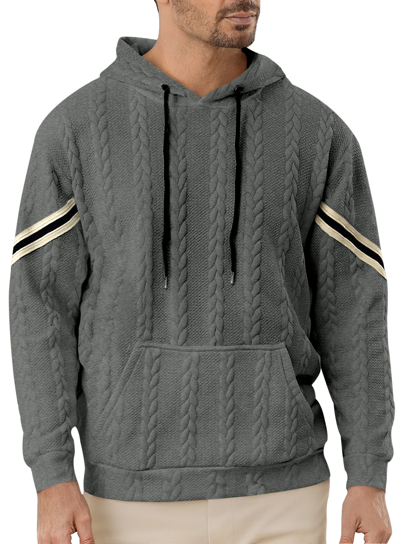 Men's Lightweight Hoodie Jacquard Pullover Sweatshirt Casual Athletic Commute NDF-00028
