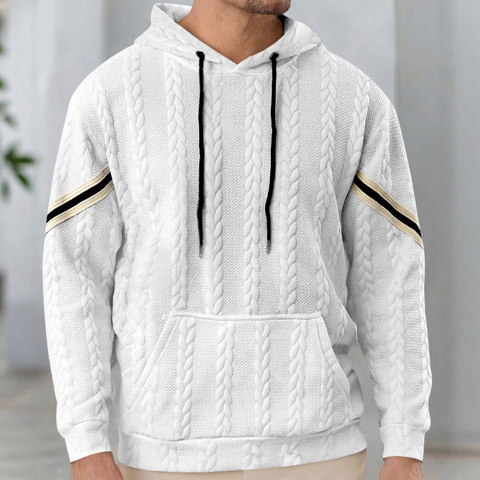 Men's Lightweight Hoodie Jacquard Pullover Sweatshirt Casual Athletic Commute NDF-00028