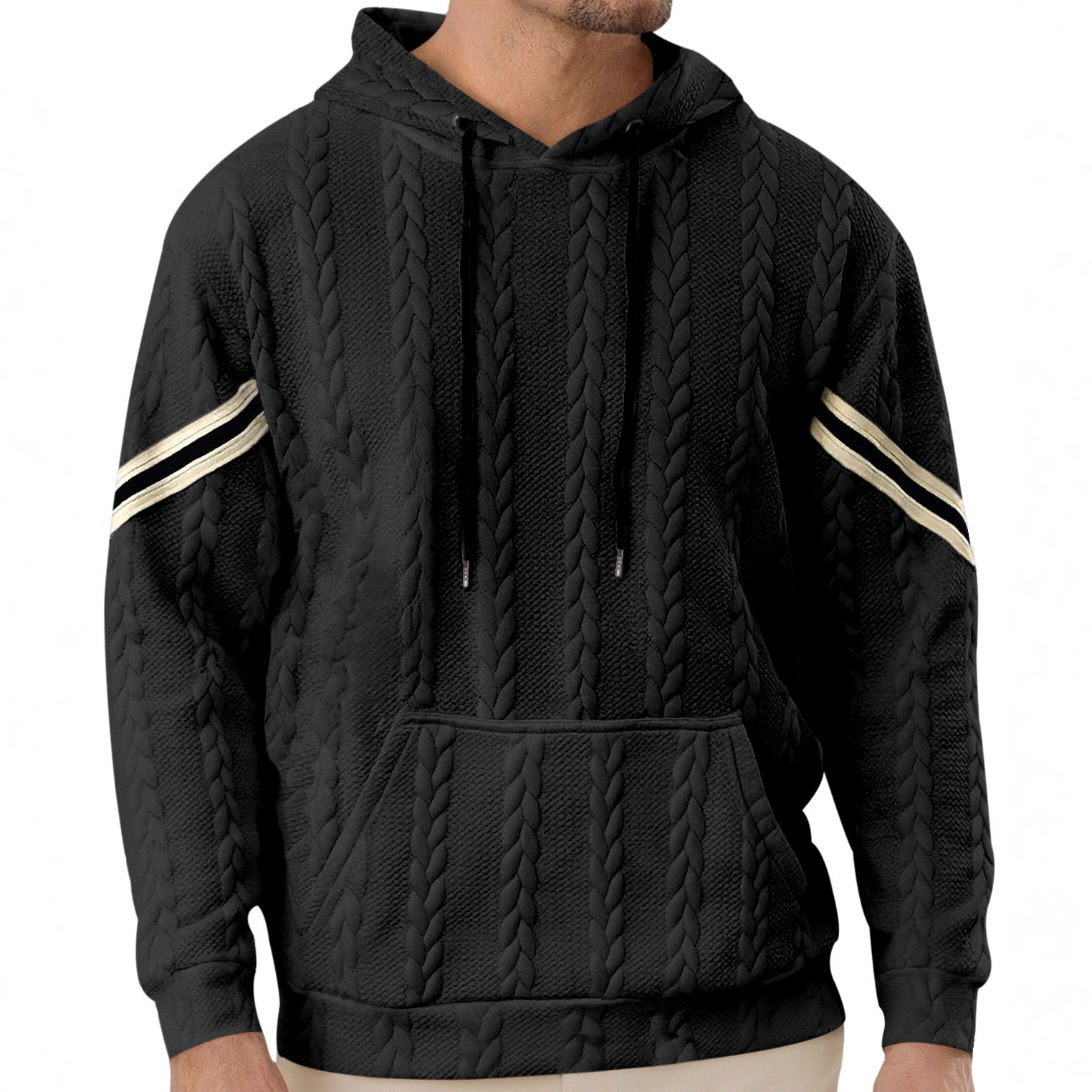 Men's Lightweight Hoodie Jacquard Pullover Sweatshirt Casual Athletic Commute NDF-00028