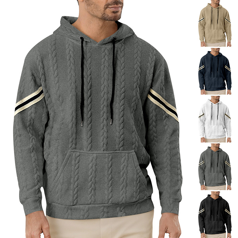 Men's Lightweight Hoodie Jacquard Pullover Sweatshirt Casual Athletic Commute NDF-00028