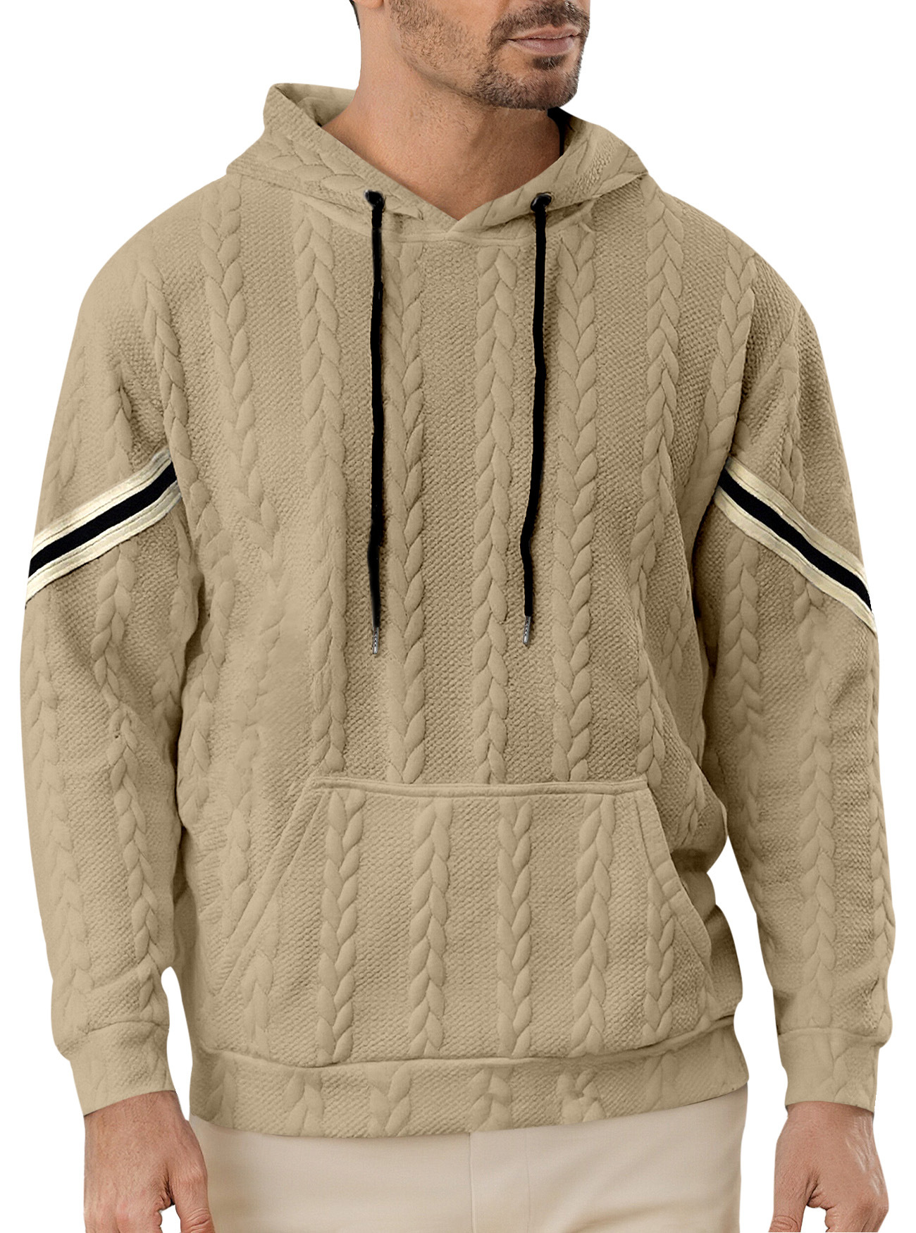 Men's Lightweight Hoodie Jacquard Pullover Sweatshirt Casual Athletic Commute NDF-00028