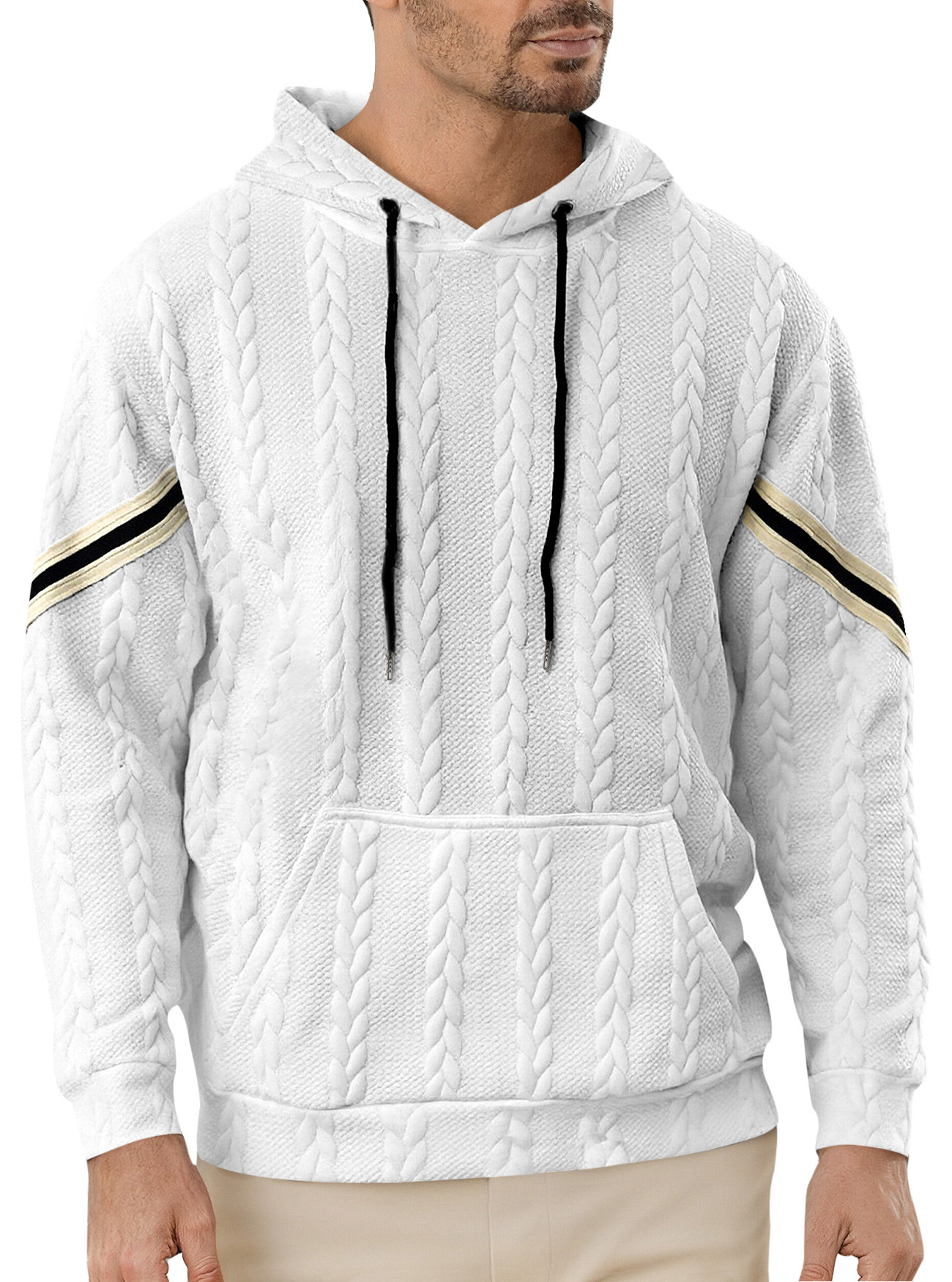 Men's Lightweight Hoodie Jacquard Pullover Sweatshirt Casual Athletic Commute NDF-00028