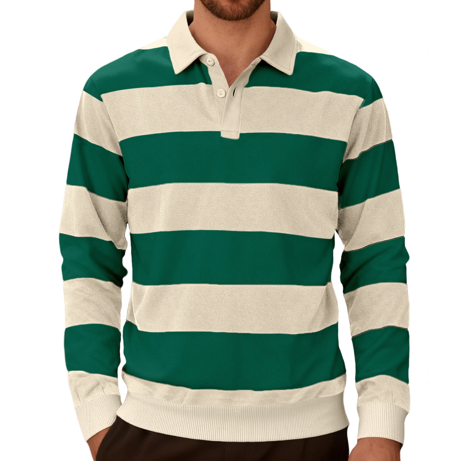 Knit Striped Long Sleeve Polo Shirt - Casual Business Trendy NDF-00025