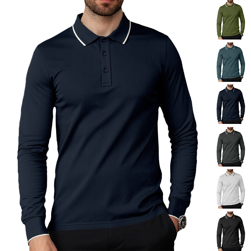 Casual Men's Long Sleeve Polo Shirt - Lightweight Solid Color NDF-00026