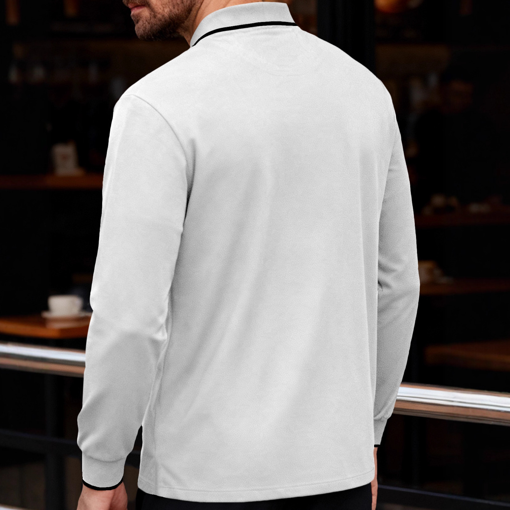 Casual Men's Long Sleeve Polo Shirt - Lightweight Solid Color NDF-00026