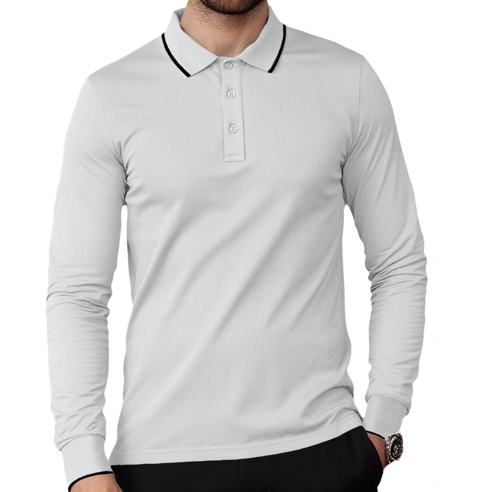 Casual Men's Long Sleeve Polo Shirt - Lightweight Solid Color NDF-00026