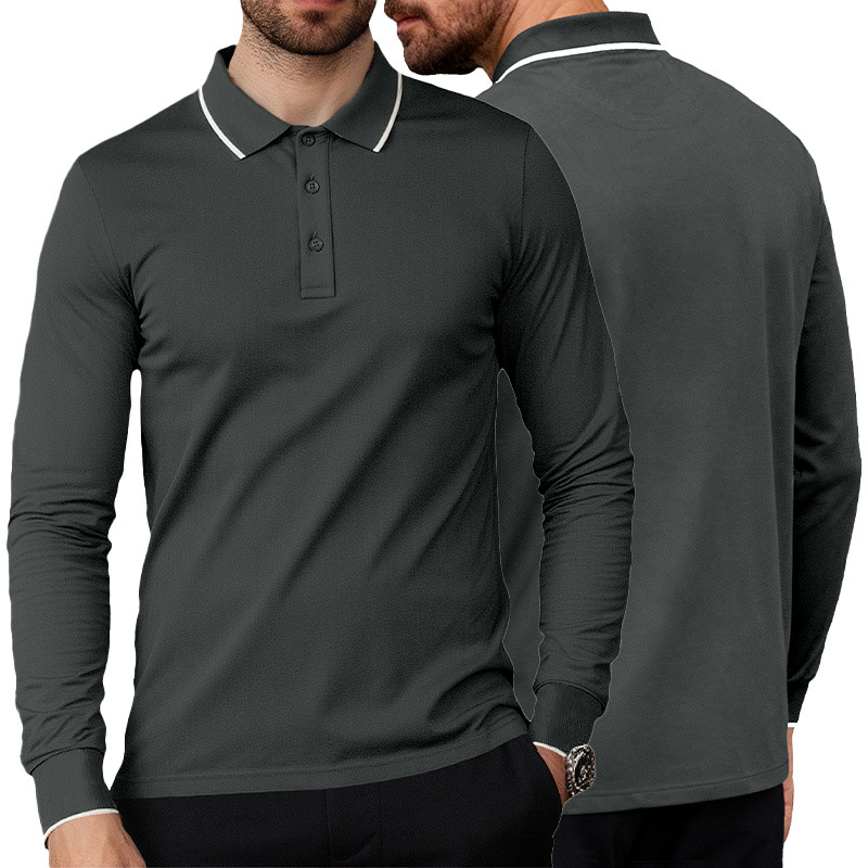 Casual Men's Long Sleeve Polo Shirt - Lightweight Solid Color NDF-00026