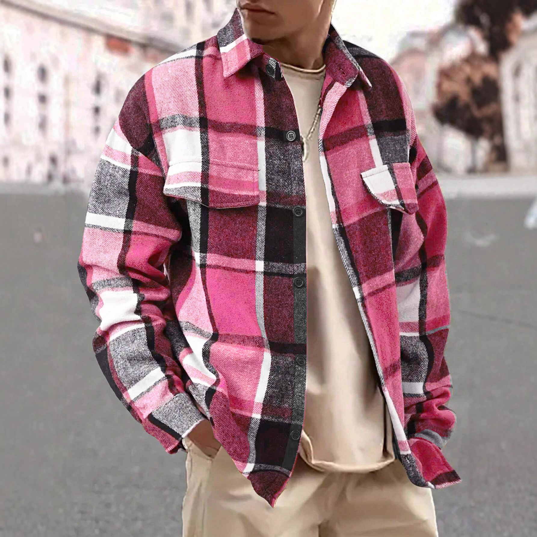 Plaid Flannel Shirt Men Long Sleeve Button Down Casual NDF-00057