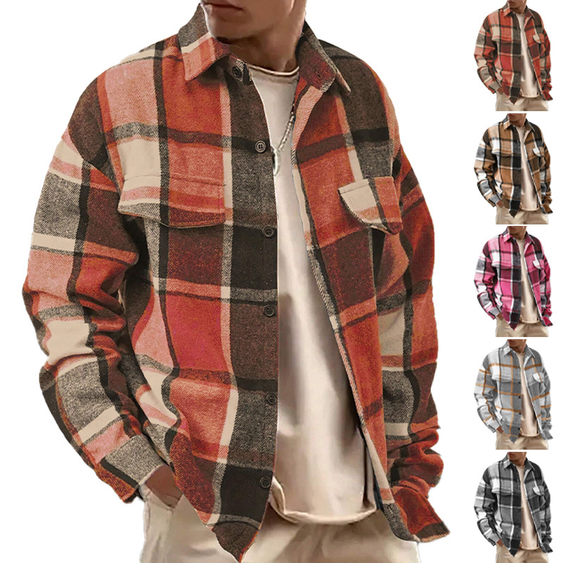 Plaid Flannel Shirt Men Long Sleeve Button Down Casual NDF-00057