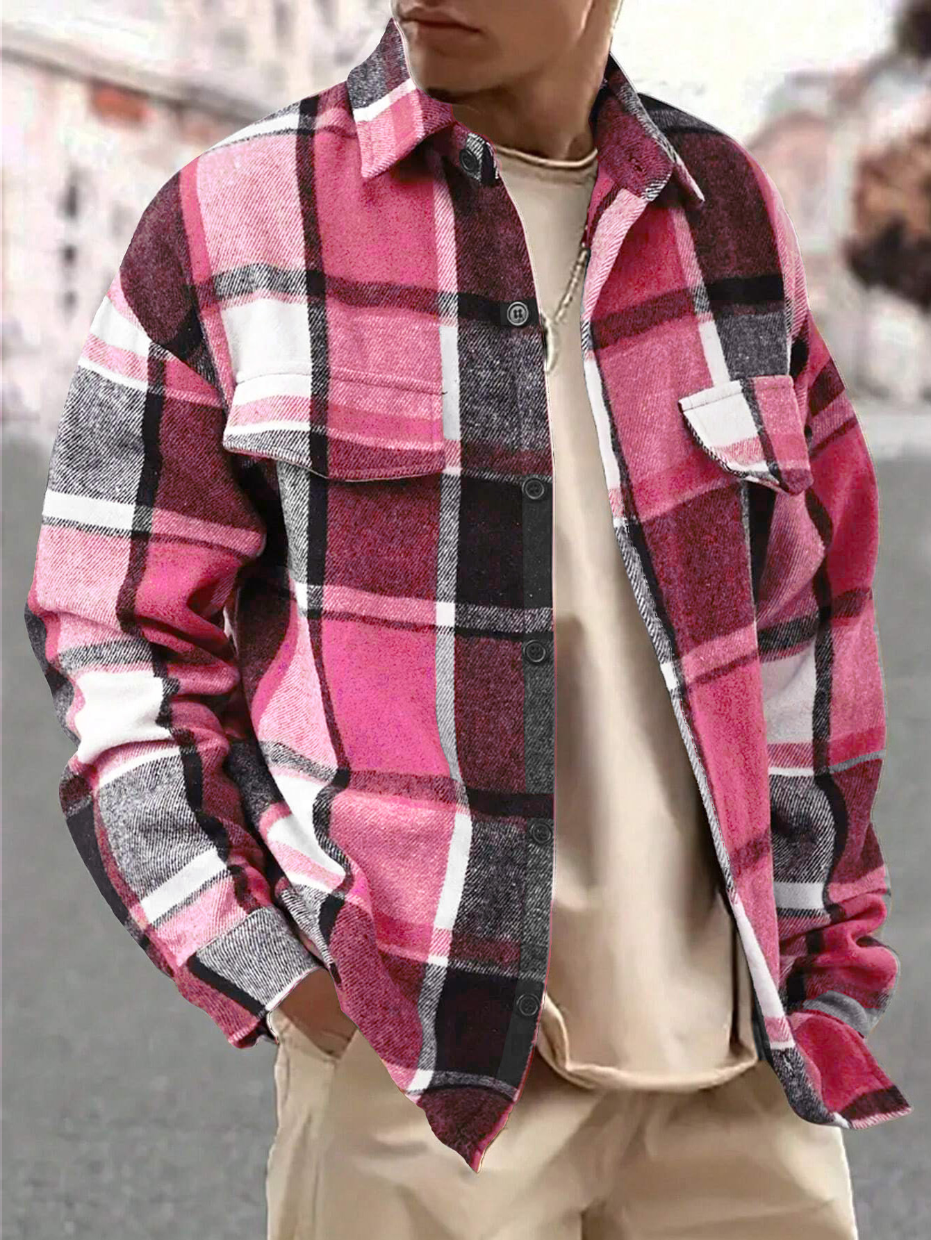 Plaid Flannel Shirt Men Long Sleeve Button Down Casual NDF-00057