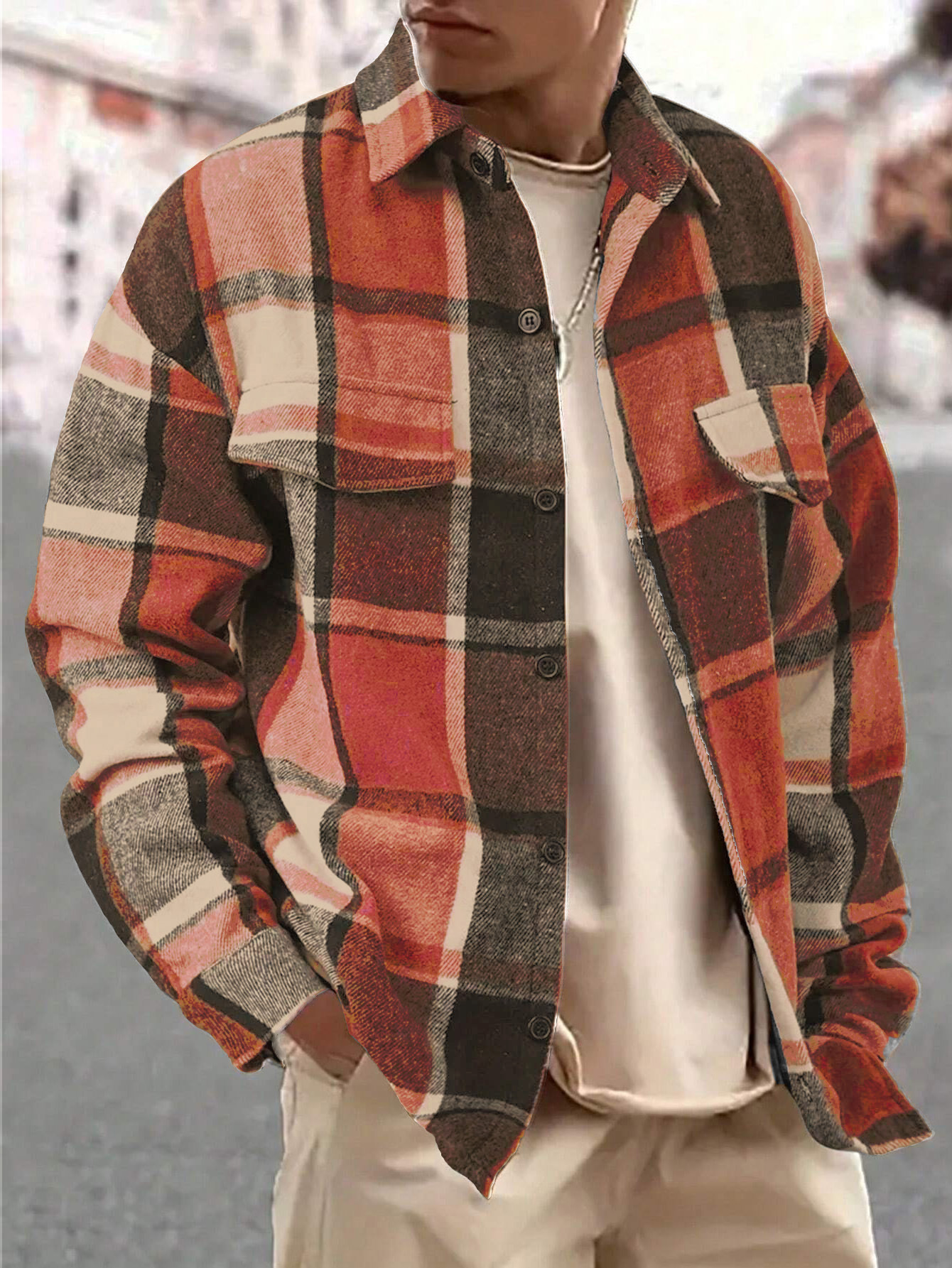Plaid Flannel Shirt Men Long Sleeve Button Down Casual NDF-00057