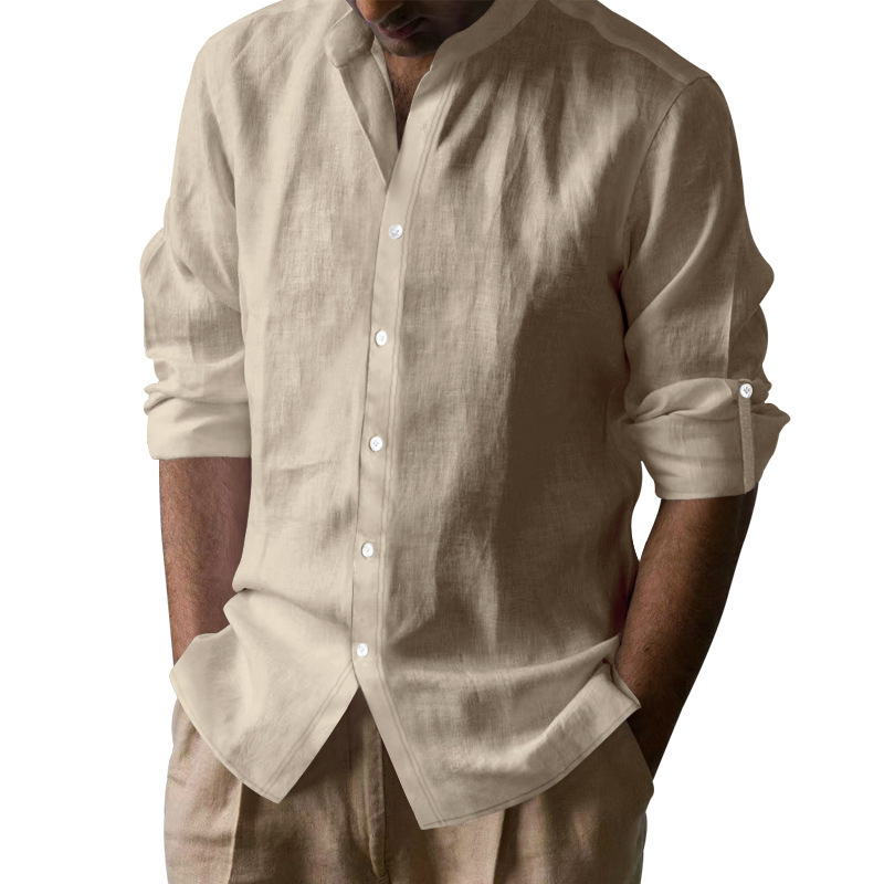 Cotton Linen Henley Shirt - Breathable Long Sleeve Hawaiian Casual NDF-00058