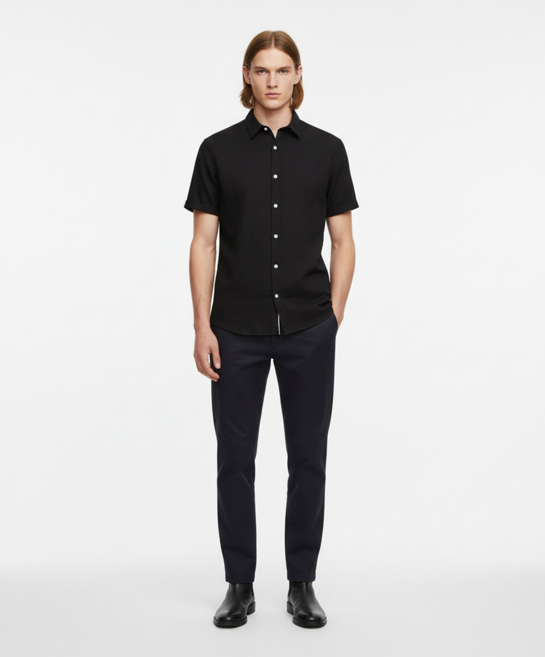 Cotton Linen Short Sleeve Shirt - Casual Button Down Collar NDF-00059