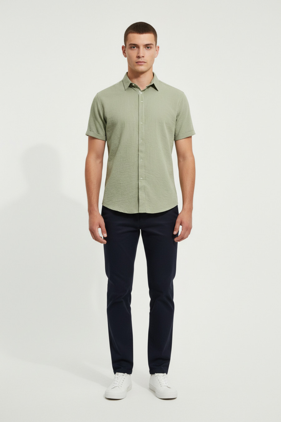 Cotton Linen Short Sleeve Shirt - Casual Button Down Collar NDF-00059