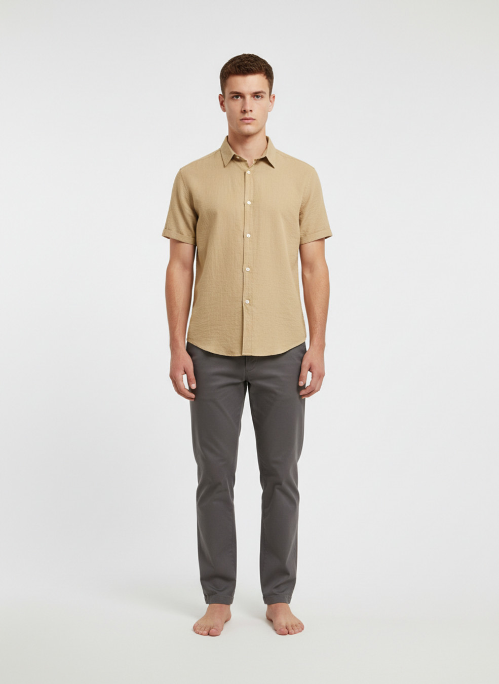 Cotton Linen Short Sleeve Shirt - Casual Button Down Collar NDF-00059