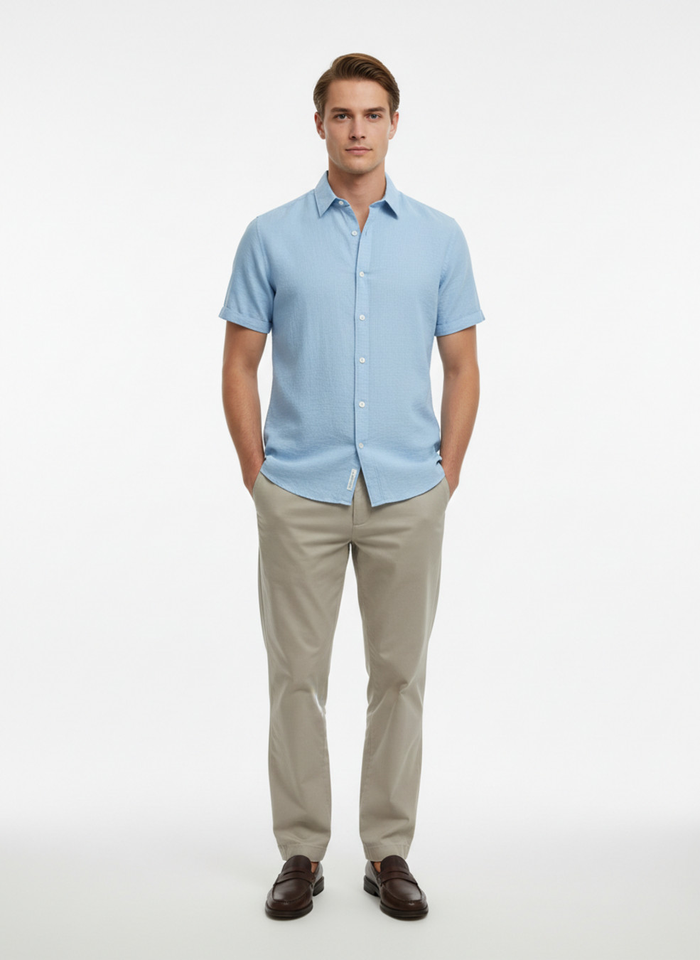 Cotton Linen Short Sleeve Shirt - Casual Button Down Collar NDF-00059