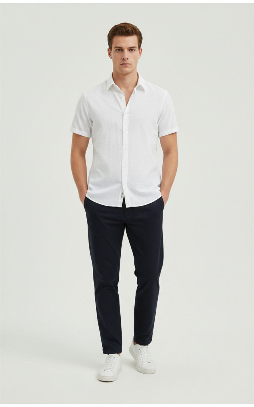 Cotton Linen Short Sleeve Shirt - Casual Button Down Collar NDF-00059