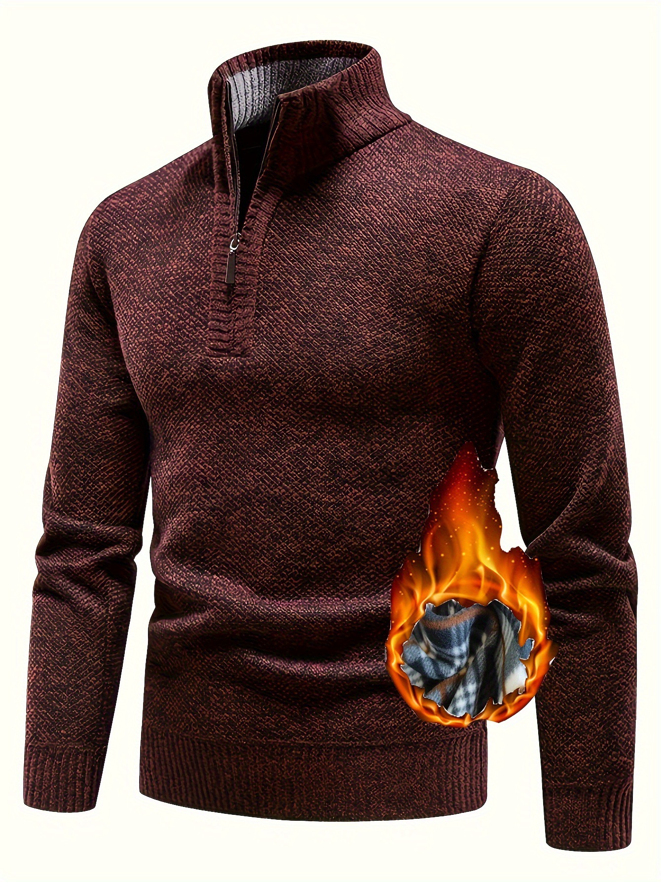 Men's Fleece Knit Pullover Sweater - Quarter Zip Thick Winter Top NDF-00003