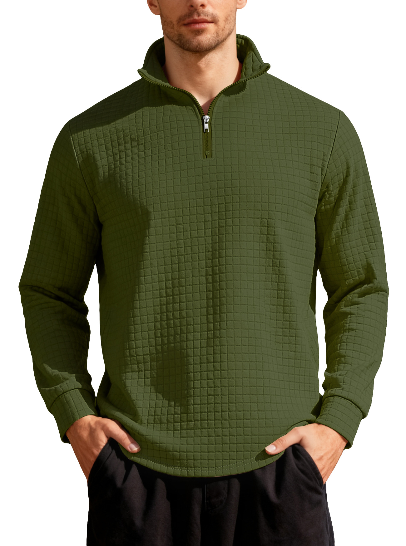 Men's Fall/Winter American Casual Jacquard Half Zip Sweatshirt NDF-00030
