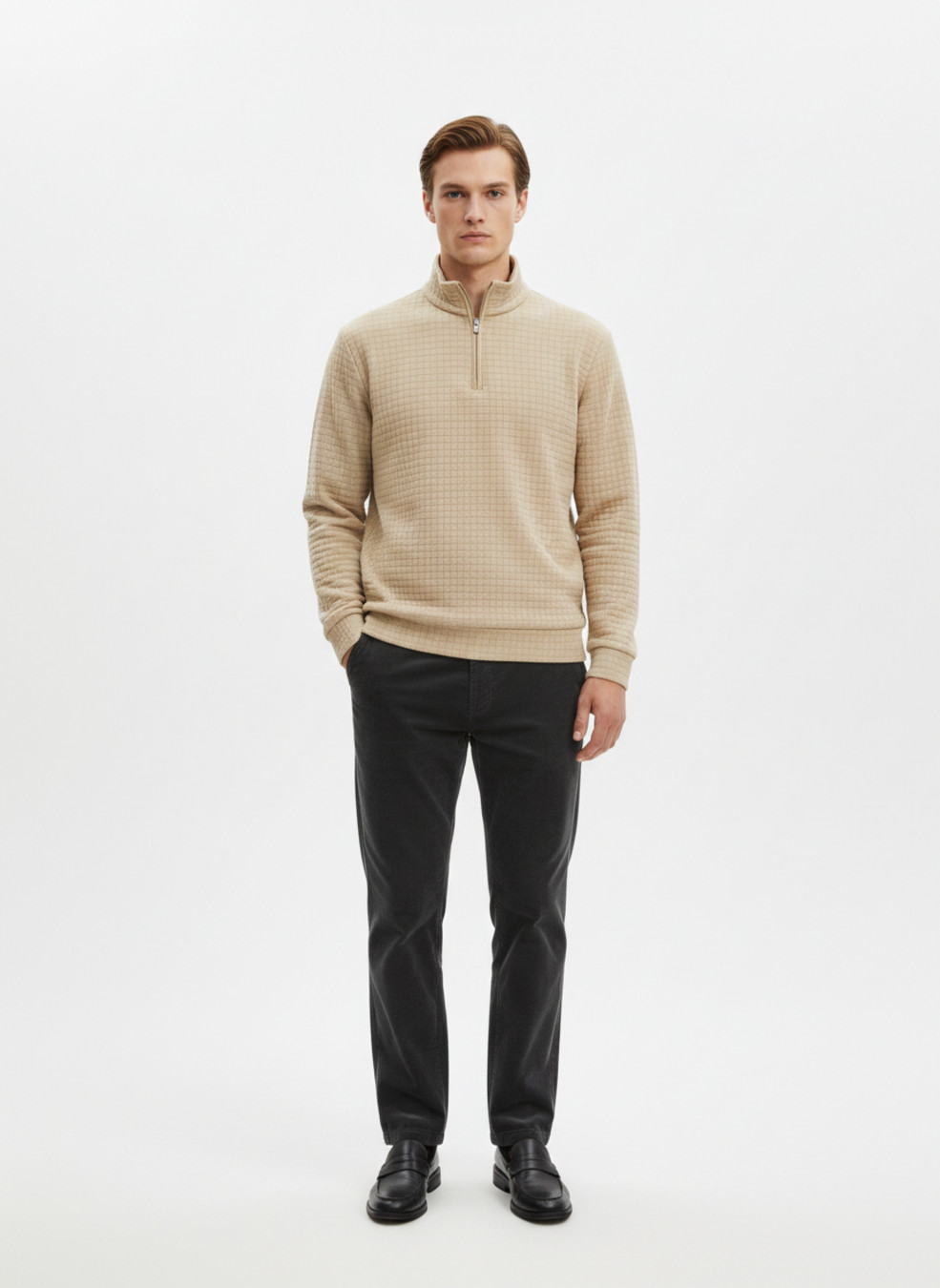 Men's Fall/Winter American Casual Jacquard Half Zip Sweatshirt NDF-00030