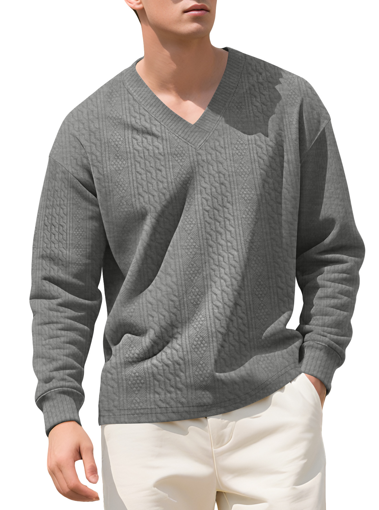 Jacquard Knit Sweatshirt Men's Long Sleeve Pullover Top NDF-00031