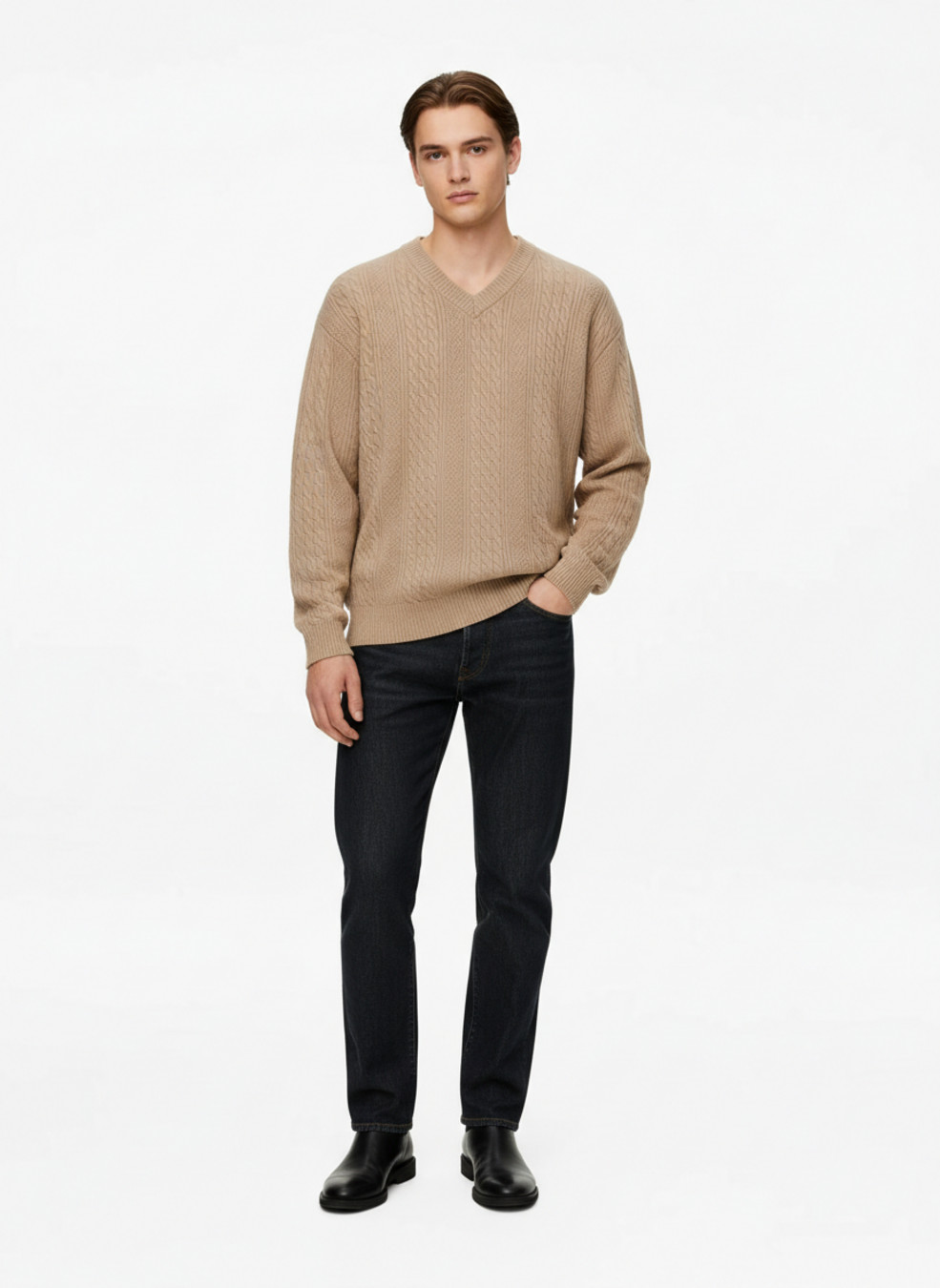 Jacquard Knit Sweatshirt Men's Long Sleeve Pullover Top NDF-00031