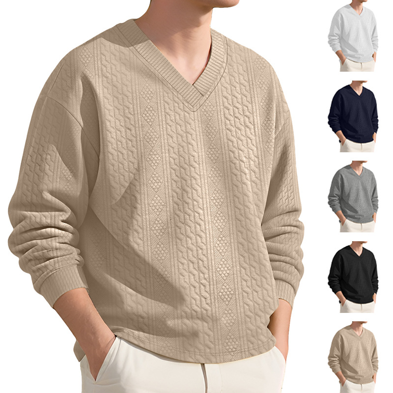 Jacquard Knit Sweatshirt Men's Long Sleeve Pullover Top NDF-00031
