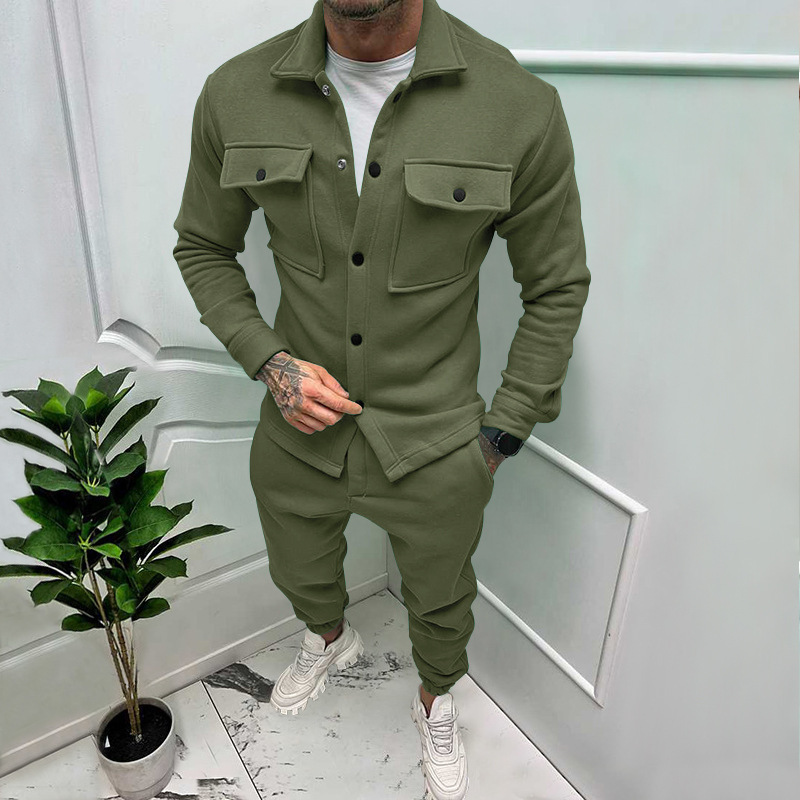 Suede Men's Tracksuit Fall Winter Casual Jacket Pants Set NDF-00062